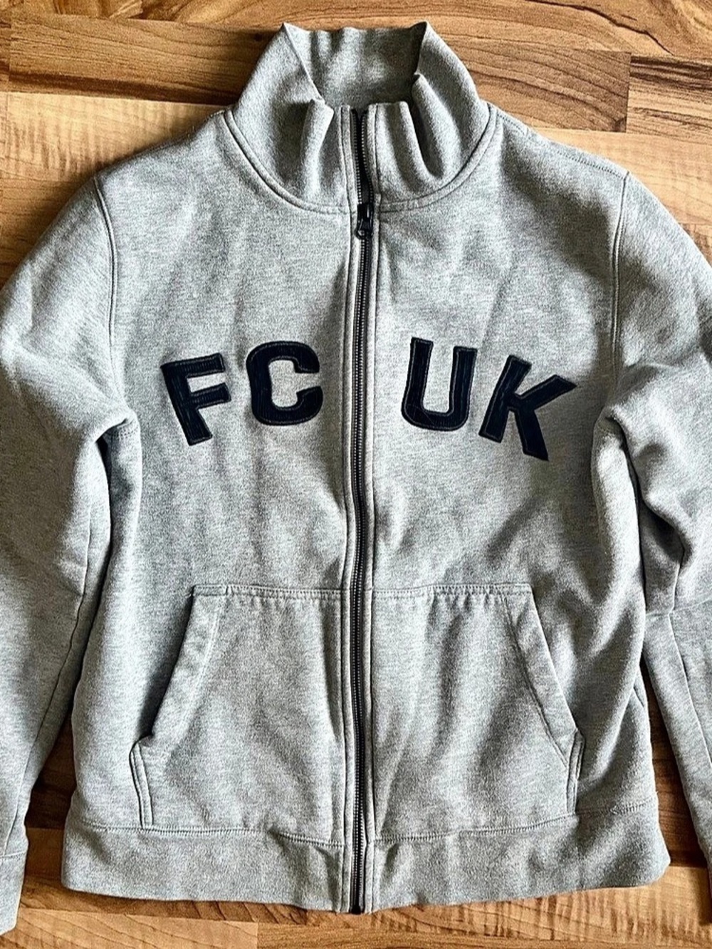 FCUK Gray Zip Front Varsity Jacket Size Medium